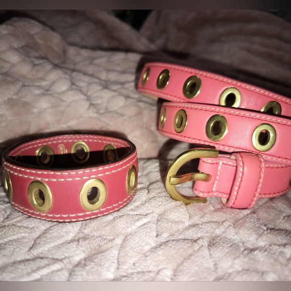 Coach Belt and Bracelet Set of 2 with Gold Toned Bangle Grommet. See Description - Picture 1 of 16